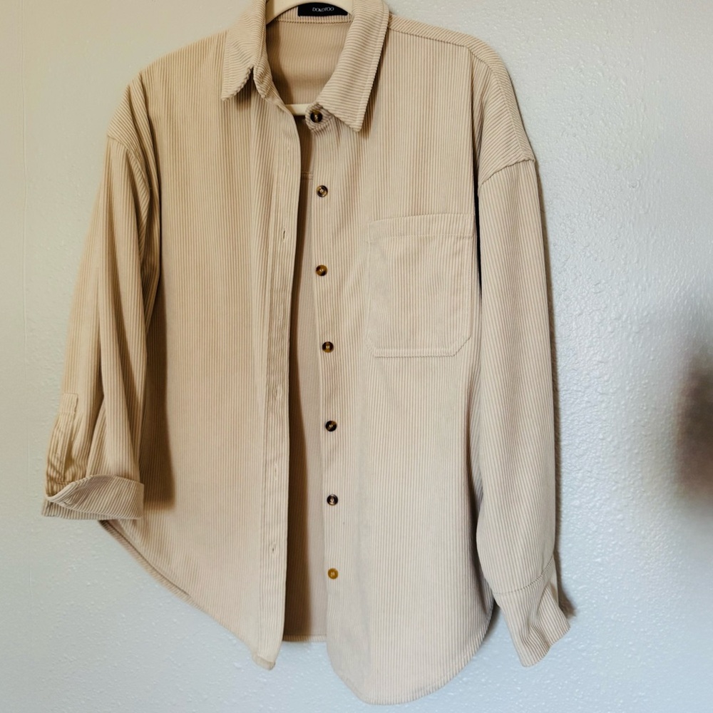 Beige Corduroy Turtle-Button-Up Shirt